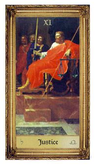 Justice card from the Sacred Art Tarot deck by André St. Dryden