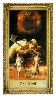 The Devil card from the Sacred Art Tarot deck by André St. Dryden