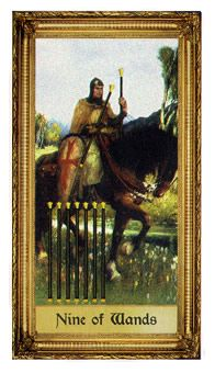 Nine of Wands card from the Sacred Art Tarot deck by André St. Dryden