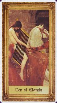 Ten of Wands card from the Sacred Art Tarot deck by André St. Dryden