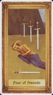 Four of Swords card from the Sacred Art Tarot deck by André St. Dryden