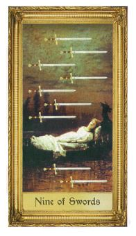 Nine of Swords card from the Sacred Art Tarot deck by André St. Dryden