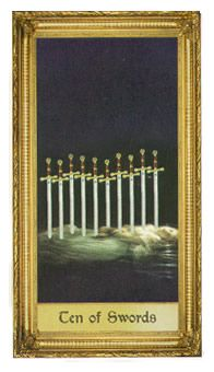 Ten of Swords card from the Sacred Art Tarot deck by André St. Dryden