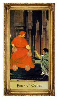 Four of Coins card from the Sacred Art Tarot deck by André St. Dryden