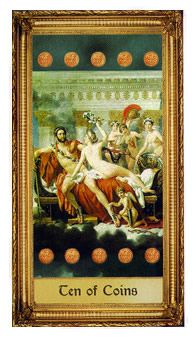Ten of Coins card from the Sacred Art Tarot deck by André St. Dryden
