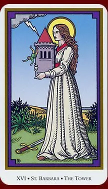 The Tower card from the Saints Tarot deck