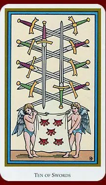 10 of Swords card from the Saints Tarot deck