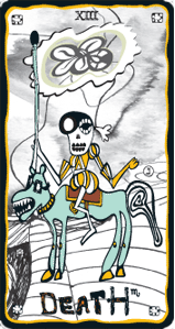Death card from the Sakki-Sakki Tarot deck by Monicka Clio Sakki