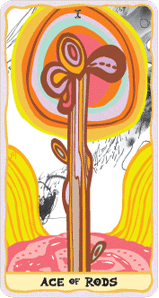 Ace of Rods card from the Sakki-Sakki Tarot deck by Monicka Clio Sakki