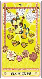 Six of Cups card from the Sakki-Sakki Tarot deck by Monicka Clio Sakki