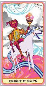 Knight of Cups card from the Sakki-Sakki Tarot deck by Monicka Clio Sakki