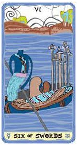 Six of Swords card from the Sakki-Sakki Tarot deck by Monicka Clio Sakki