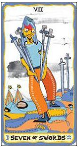 Seven of Swords card from the Sakki-Sakki Tarot deck by Monicka Clio Sakki
