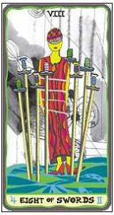 Eight of Swords card from the Sakki-Sakki Tarot deck by Monicka Clio Sakki