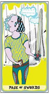 Page of Swords card from the Sakki-Sakki Tarot deck by Monicka Clio Sakki