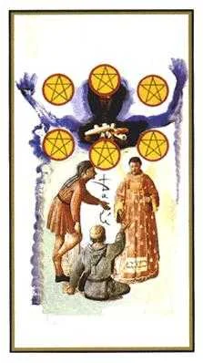 Six of Coins card from the Salvador Dali Tarot deck