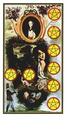 Eight of Coins card from the Salvador Dali Tarot deck