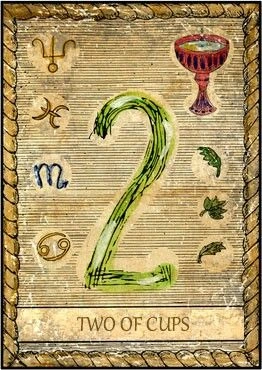 2 of Cups card from the Samiramay Tarot deck