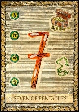 7 of Pentacles card from the Samiramay Tarot deck