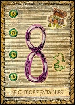 8 of Pentacles card from the Samiramay Tarot deck