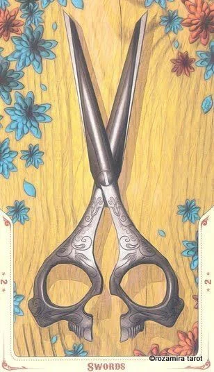 2 of Swords card from the Santa Muerte Tarot deck