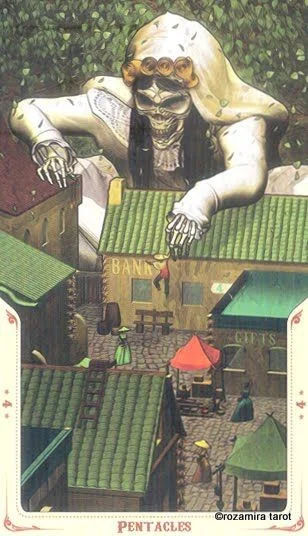 4 of Pentacles card from the Santa Muerte Tarot deck