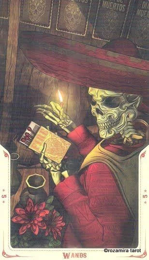 5 of Wands card from the Santa Muerte Tarot deck