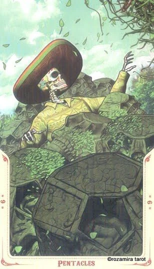 6 of Pentacles card from the Santa Muerte Tarot deck