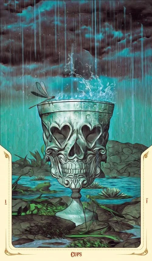 Ace of Cups (variant 2) card from the Santa Muerte Tarot deck
