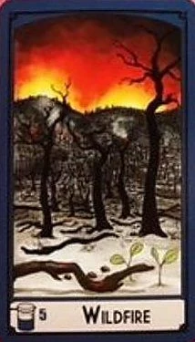 Five of Cups — Wildfire card from the Science Tarot deck