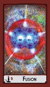 Five of Wands — Fusion card from the Science Tarot deck