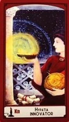Knight of Wands — Hypatia - Innovator card from the Science Tarot deck