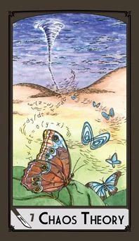 Seven of Swords — Chaos Theory card from the Science Tarot deck