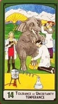 Temperance — Tolerance of Uncertainty card from the Science Tarot deck