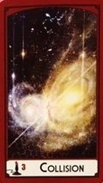 Three of Wands — Collision card from the Science Tarot deck