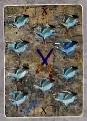 10 of Swords card from The Secret Language of Birds Tarot, illustrated by Linda Sutton