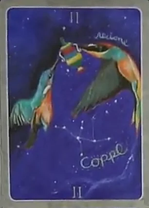 2 of Cups card from The Secret Language of Birds Tarot, illustrated by Linda Sutton
