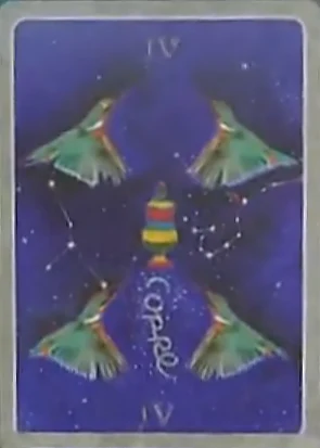 4 of Cups card from The Secret Language of Birds Tarot, illustrated by Linda Sutton
