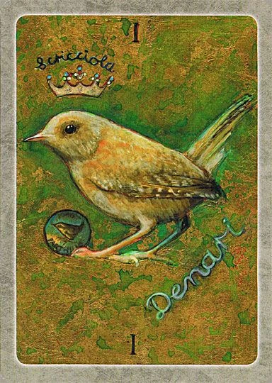 Ace of Coins card from The Secret Language of Birds Tarot, illustrated by Linda Sutton