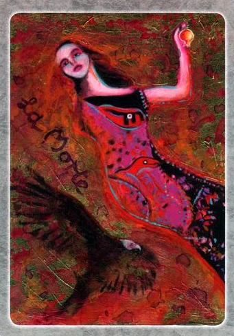Death card from The Secret Language of Birds Tarot, illustrated by Linda Sutton