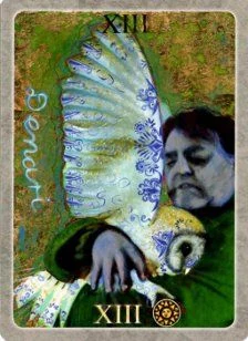 God of Coins card from The Secret Language of Birds Tarot, illustrated by Linda Sutton