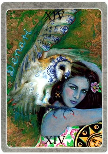 Goddess of Coins card from The Secret Language of Birds Tarot, illustrated by Linda Sutton