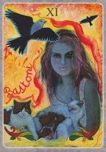 Queen of Wands card from The Secret Language of Birds Tarot, illustrated by Linda Sutton