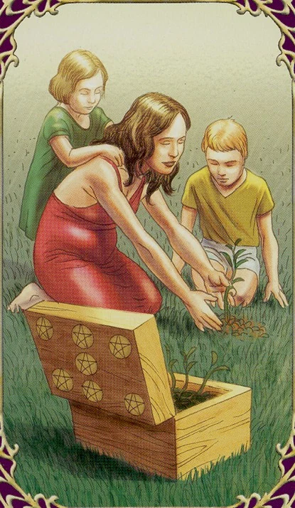 Seven of Pentacles card from Sensual Wicca Tarot