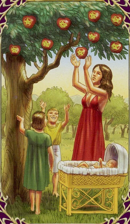 Nine of Pentacles card from Sensual Wicca Tarot