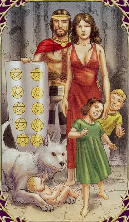 Ten of Pentacles card from Sensual Wicca Tarot