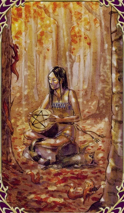 Maiden of Pentacles card from Sensual Wicca Tarot