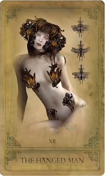 The Hanged Man card from the Sepia Stains Tarot deck