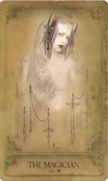 The Magician card from the Sepia Stains Tarot deck