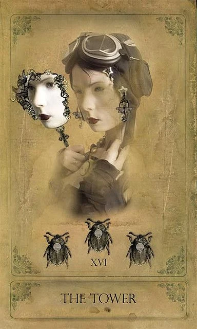 The Tower card from the Sepia Stains Tarot deck